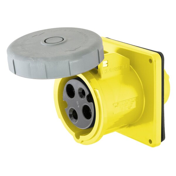Hubbell Wiring Device-Kellems Watertight Pin & Sleeve Receptacle, 16 A, 100/130V AC, 2 Pole, IEC Grounding, Yellow HBL316R4W - main